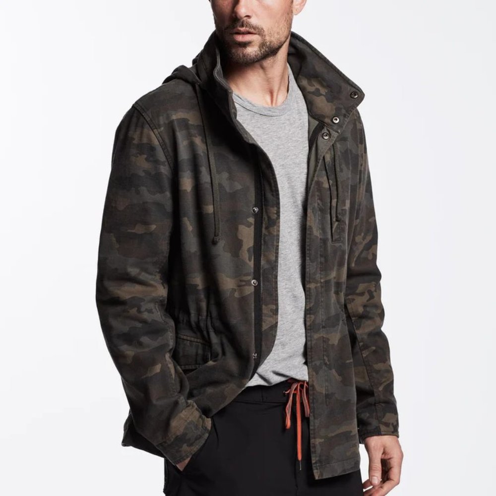 James Perse Rigid Jersey Camo Jacket Forest Camo